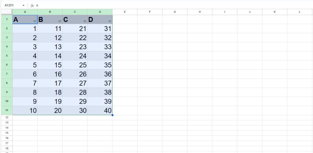 final table created in Google sheet with alternate colors