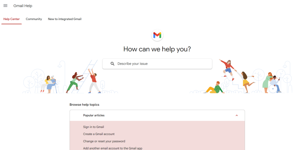 gmail support page