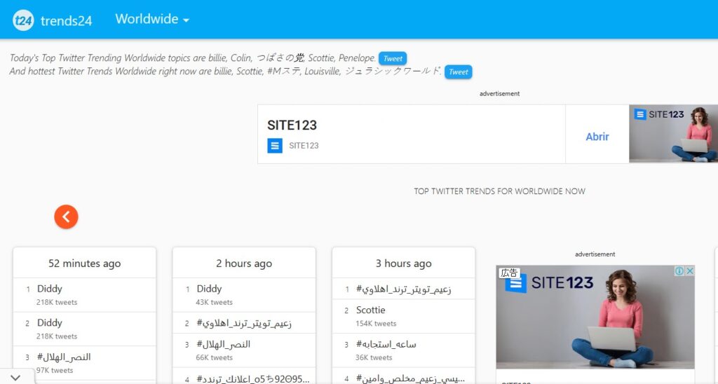 preview of how trends24 tool shows realtime trends