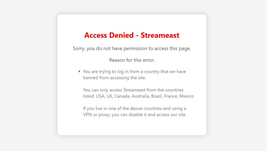 streameast website is live but only in certain countries